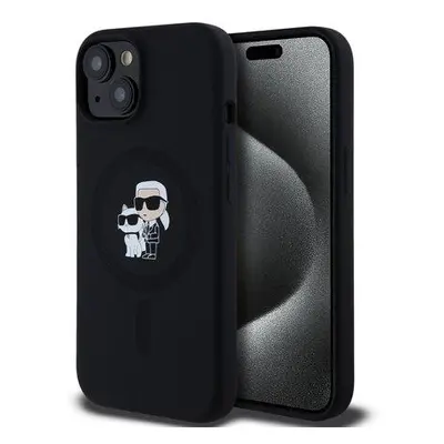 Karl Lagerfeld Liquid Silicone Karl and Choupette Magsafe Zadní Kryt pro iPhone 15 Black