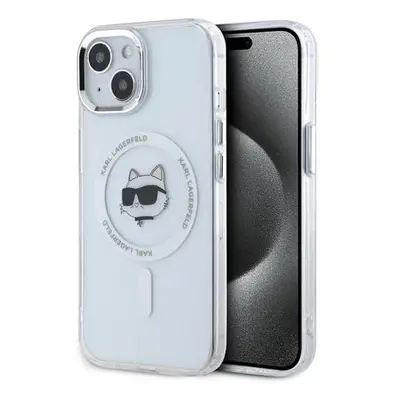 Karl Lagerfeld IML Choupette Head Metal Frame MagSafe Zadní Kryt pro iPhone 15 Transparent