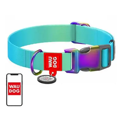 Nylon collar with QR code for Waudog gradient dog, blue , size L