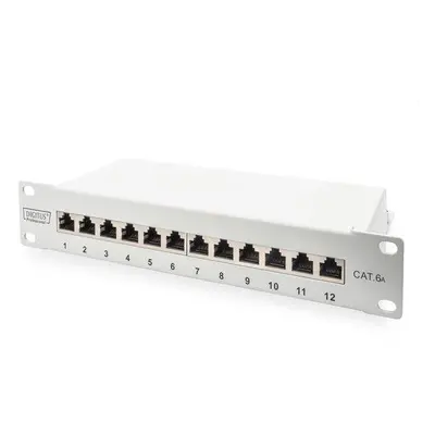 DIGITUS CAT 6A Patch Panel, stíněný, 12-portové pole se štítkem, 1U, 10 "montáž do stojanu, šedá