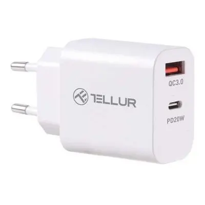 Tellur PDHC101 síťová dvouportová nabíječka, PD 20W + QC3.0 18W, bílá