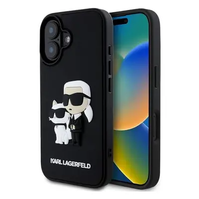 Karl Lagerfeld 3D Rubber Karl and Choupette kryt pro iPhone 16 Plus černý