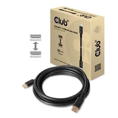 Club3D Kabel certifikovaný DisplayPort 1.4 HBR3, 8K60Hz (M/M), černé koncovky, 4m, 24 AWG