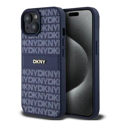 DKNY PU Leather Repeat Pattern Tonal Stripe Zadní Kryt pro iPhone 15 Blue