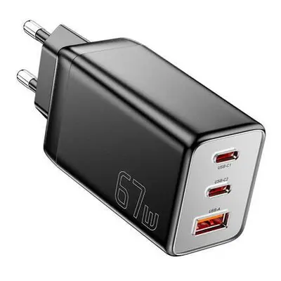 Wall charger, Essager, ECT67W-LJB01-Z, GaN, 2xUSB-C, USB-A, 67W (black)