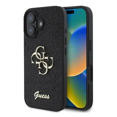 Guess PU Fixed Glitter 4G Metal Logo Zadní Kryt pro iPhone 16 Plus Black