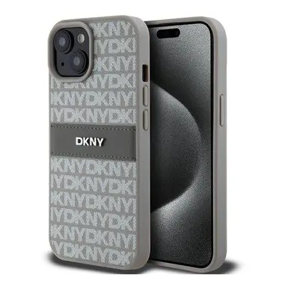 DKNY PU Leather Repeat Pattern Tonal Stripe Zadní Kryt pro iPhone 15 Beige