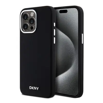 DKNY Liquid Silicone Silver Metal Logo Magsafe Zadní Kryt pro iPhone 15 Pro Max Black