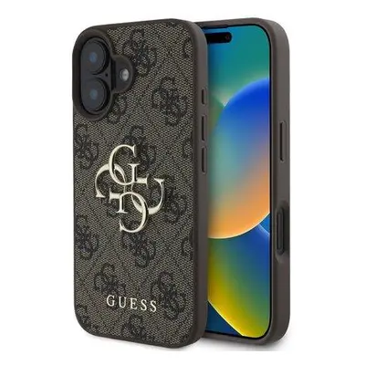 Guess PU 4G Metal Logo kryt pro iPhone 16 Plus hnědý