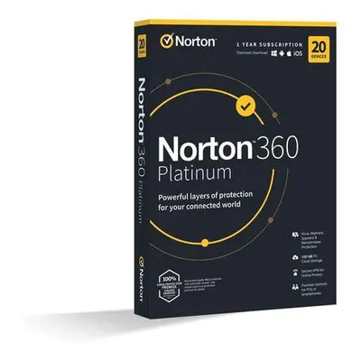 NORTON 360 PLATINUM 100GB +VPN 1 uživatel pro 20 zařízení na 1 rok ESD, 21428036