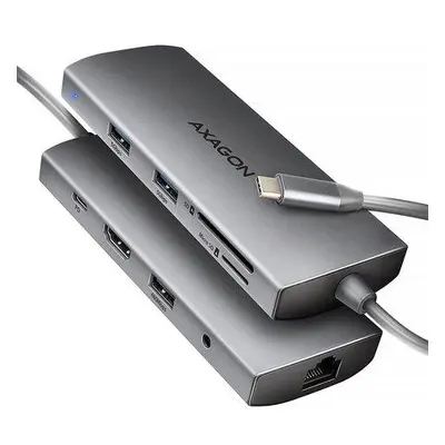 AXAGON HMC-8HLSA, USB 5Gbps hub, 3x USB-A, HDMI 4k/60Hz, RJ-45 GLAN, SD/microSD, audio, PD 100W,