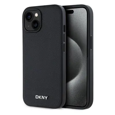 DKNY PU Leather Silver Metal Logo Magsafe Zadní Kryt pro iPhone 15 Black