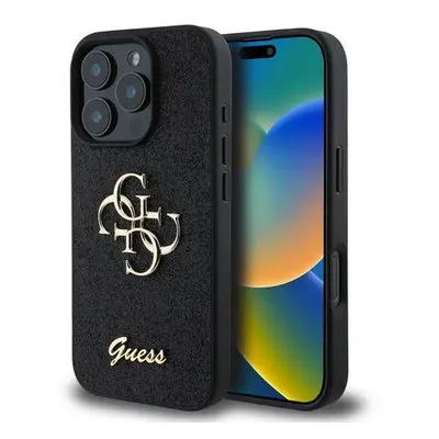 Guess PU Fixed Glitter 4G Metal Logo Zadní Kryt pro iPhone 16 Pro Max Black