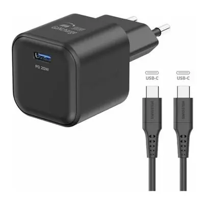 Swissten síťový adaptér GaN 1x USB-C 20W PD + datový kabel USB-C/USB-C 1,2 m černý