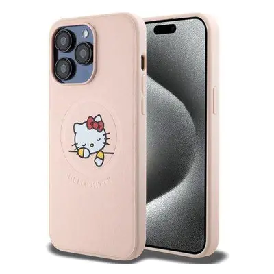 Hello Kitty PU Kitty Asleep Logo MagSafe kryt iPhone 15 Pro Max růžový