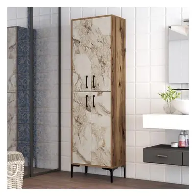 Hanah Home Multi Purpose Cabinet Berlin A - Walnut, White Marble