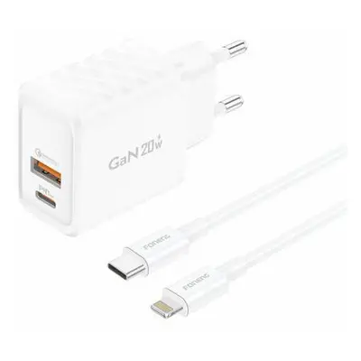 Foneng EU56 1xUSB-A, 1xUSB-C, 20W Power Charger (White) + USB-A to Lightning cable