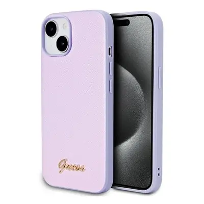 Guess PU Leather Iridescent Metal Script Zadní Kryt pro iPhone 15 Purple