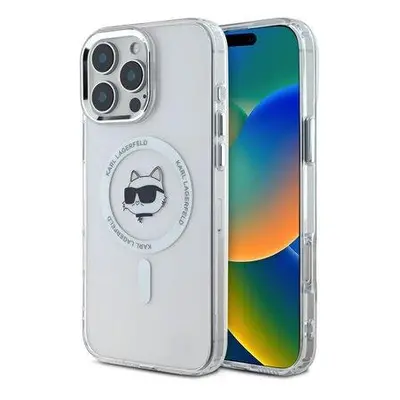 Karl Lagerfeld IML Choupette Head Metal Frame MagSafe Zadní Kryt pro iPhone 16 Pro Max Transpare