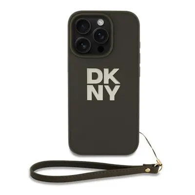 DKNY PU Leather Stack Logo Wrist Strap Zadní Kryt pro iPhone 16 Pro Green