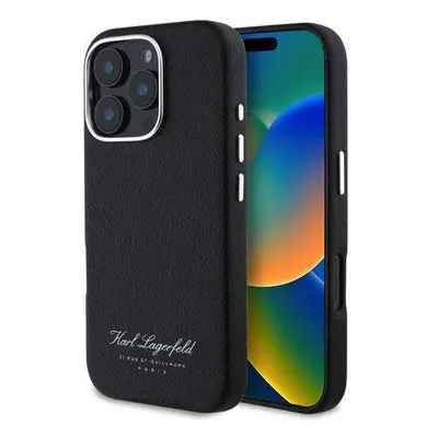 Karl Lagerfeld Grained PU Hotel RSG Zadní Kryt pro iPhone 16 Pro Max Black