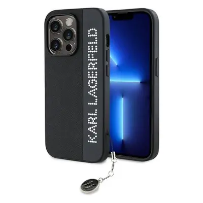 Karl Lagerfeld PU Saffiano Rhinestone Charm Zadní Kryt pro iPhone 14 Pro Black