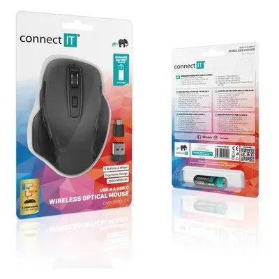 CONNECT IT Dual SmartSwitch bezdrátová myš, USB-A + C (+1x AA baterie zdarma), ŠEDÁ, CMO-3100-GY