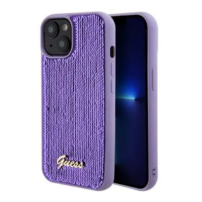 Guess Sequin Script Logo kryt iPhone 15 fialový