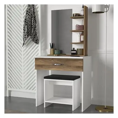 Hanah Home Make-Up Table Olivia - White, Walnut