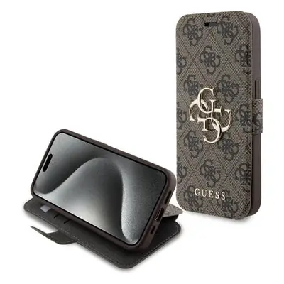 Guess PU 4G Metal Logo Book pouzdro iPhone 15 Pro Max hnědé