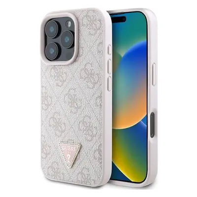 Guess PU 4G Strass Triangle Metal Logo kryt pro iPhone 16 Pro Max růžový, 57983122237