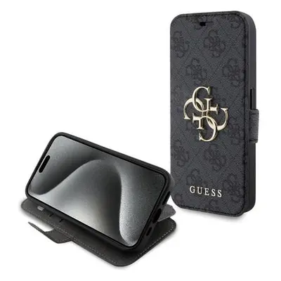 Guess PU 4G Metal Logo Book pouzdro iPhone 15 Pro šedé