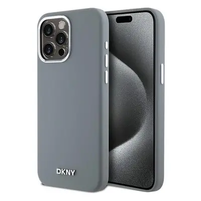 DKNY Liquid Silicone Silver Metal Logo Magsafe Zadní Kryt pro iPhone 15 Pro Max Grey