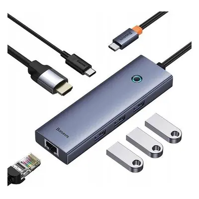 Dokovací stanice Baseus Ultra Joy USB 6v1 (USB-C/1xHDMI4K30Hz/3xUSB 3.0/1xPD/RJ45) šedá