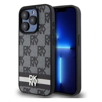 DKNY PU Leather Checkered Pattern and Stripe Zadní Kryt pro iPhone 14 Pro Max Black