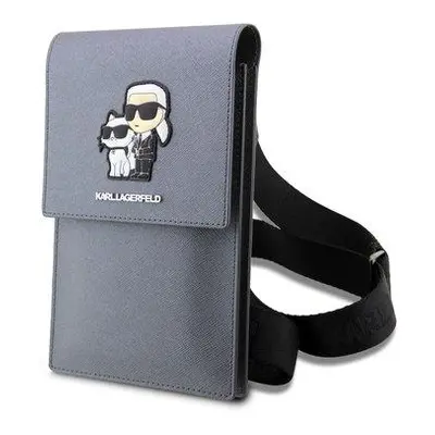 Karl Lagerfeld Saffiano Metal Logo NFT Wallet Phone Bag stříbrný