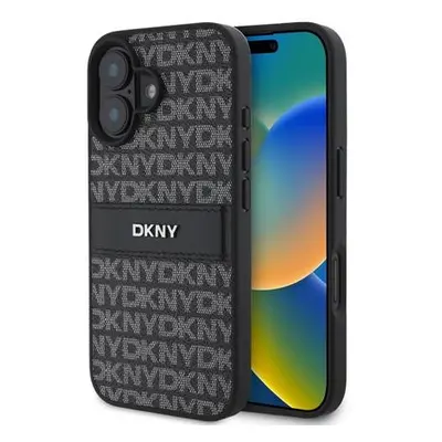 DKNY PU Leather Repeat Pattern Tonal Stripe Zadní Kryt pro iPhone 16 Black