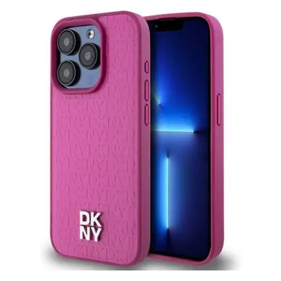 DKNY PU Leather Repeat Pattern Stack Logo Magsafe Zadní Kryt pro iPhone 15 Pro Pink