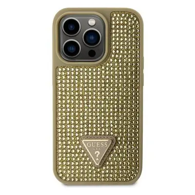 Guess Rhinestones Triangle Metal Logo Kryt pro iPhone 14 Pro Gold