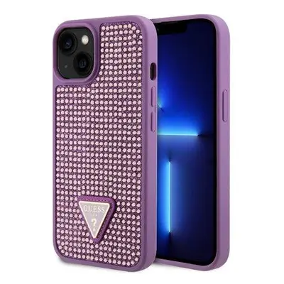 Guess Rhinestones Triangle Metal Logo Kryt pro iPhone 15 Plus Purple