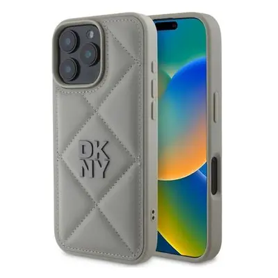 DKNY PU Leather Quilted Stack Logo Zadní Kryt pro iPhone 16 Pro Max Grey