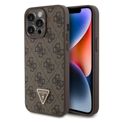 Guess PU 4G Strass Triangle Metal Logo kryt iPhone 15 Pro Max hnědý