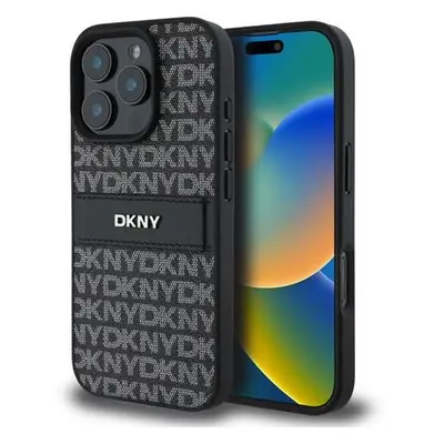 DKNY PU Leather Repeat Pattern Tonal Stripe Zadní Kryt pro iPhone 16 Pro Max Black