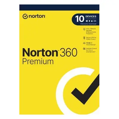 NORTON 360 PREMIUM 75GB +VPN 1 uživatel pro 10 zařízení na 3 roky, 21435581