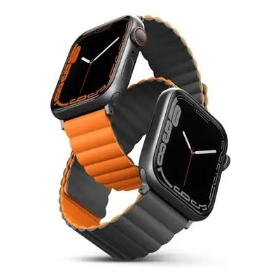 UNIQ Revix oboustranný řemínek pro Apple Watch 49/45/44/42mm Charcoal (šedý/oranžový)