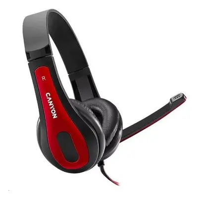 CANYON headset HSC-1, lehký, 3,5 mm jack TRRS, černo-červená