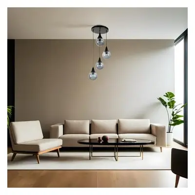 Opviq Chandelier Afra 4 Lü Tepsili Siyah Füme Camlı Sarkıt