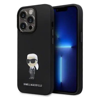 Karl Lagerfeld Liquid Silicone Metal Ikonik kryt iPhone 15 Pro černý