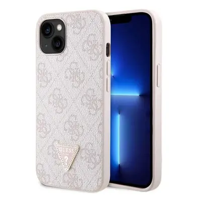 Guess PU 4G Strass Triangle Metal Logo kryt iPhone 15 růžový