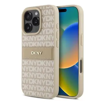 DKNY PU Leather Repeat Pattern Tonal Stripe Zadní Kryt pro iPhone 16 Pro Pink